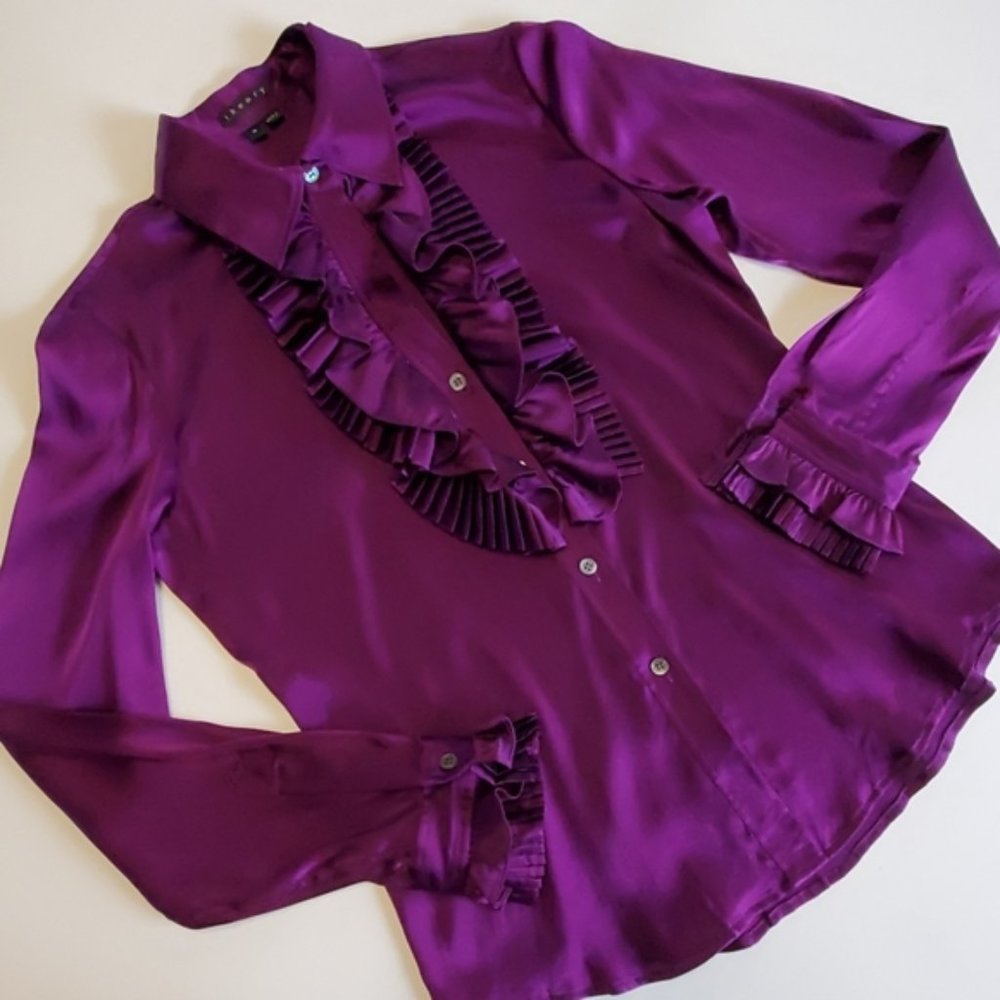 Theory Silk Purple Blouse with Ruffles